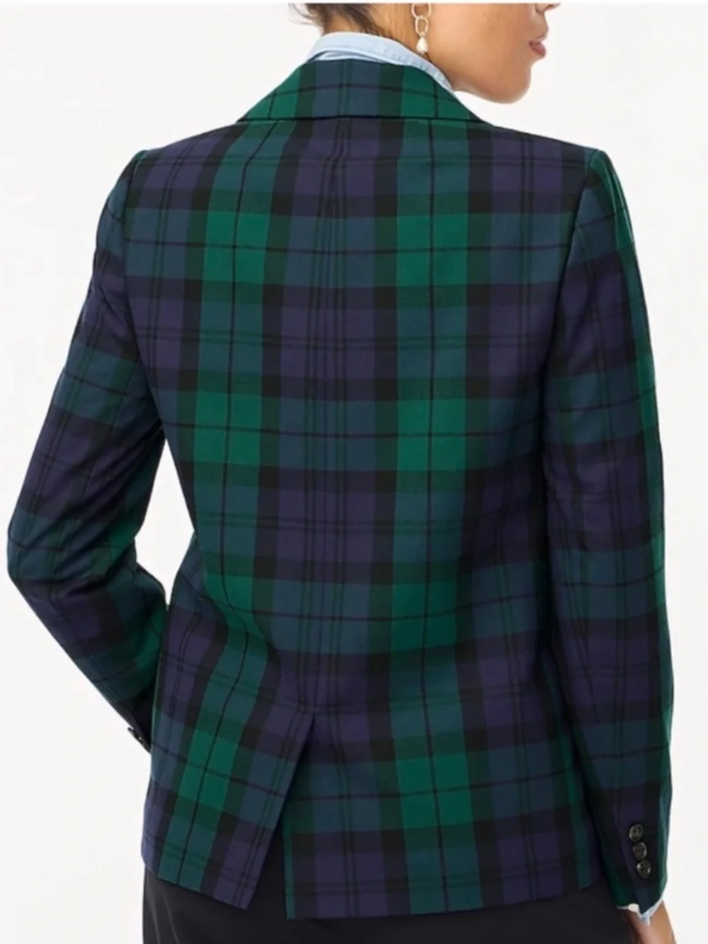 J. Crew Factory Black Watch Plaid Blazer Green Blue Gold Two Buttons Size 10